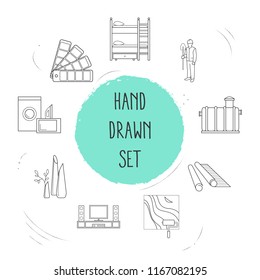 Set of interior icons line style symbols with wall painting, septic tank, appliance and other icons for your web mobile app logo design.