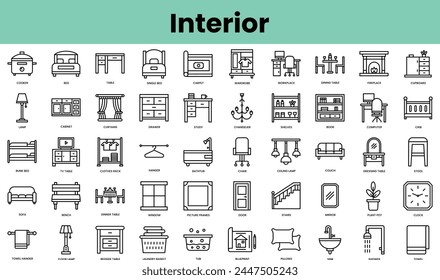 Set of interior icons. Linear style icon bundle. Vector Illustration