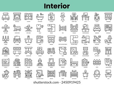 Set of interior icons. Linear style icon bundle. Vector Illustration