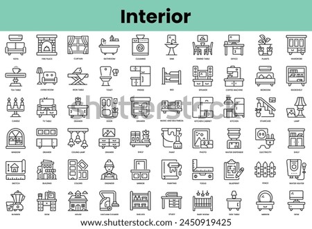 Set of interior icons. Linear style icon bundle. Vector Illustration