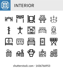 Set of interior icons such as Candle holder, Dinning table, Gate, Heated towel rail, Drawing table, Chandelier, Coat rack, Locker, Bed, Gothic, Wardrobe, Door, Curtain , interior