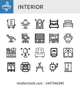 Set of interior icons such as Sink, Water heater, Chair, Full length mirror, Bed, Blinds, Desk, Vase, Kitchen, Table lamp, Armchair, Window, Locker, Candle holder, Table , interior