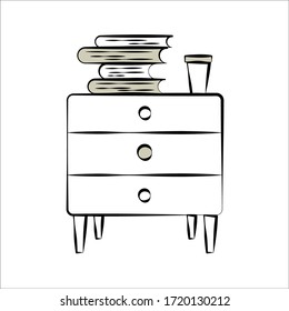 Set of interior items, decor and equipment. In the style of a child's drawing. Design for fabric, packaging, postcards, stickers, interior design website