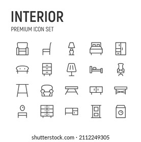 Conjunto de iconos de línea interior. Paquete de carteles de moda. Pixel perfecto objetos para interfaz de usuario, aplicaciones y web. 