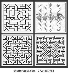 Conjunto de design de motivo de labirinto geométrico interligado. O labirinto não é muito complexo, mas ainda é desafiador navegar. Ilustração de vetor