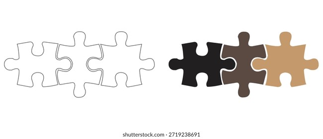 um conjunto de peças de quebra-cabeça interligadas em uma fileira representando a integração de ideia de estratégia de trabalho em equipe de conexão e cooperação em design gráfico abstrato