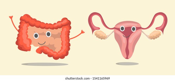 The set internal organs gut and bladder of the human body, smolders, waves its hands. Vector illustration in eps10, graphic design. Colorful icon