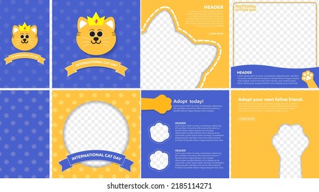 Set of International Cat Day Greeting Cards and social media Templates. Editable Vector Illustration. EPS 10. Celebrated on August 8.