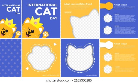 Set of International Cat Day Greeting Cards and social media Templates. Editable Vector Illustration. EPS 10. Celebrated on August 8.