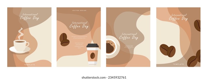 Banner del Día Internacional del Café, 1 de octubre de 2014. Estilo plano geométrico simple minimalista de saludo horizontal para banner, afiche, fondo. Ilustración vectorial.