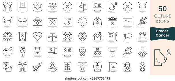 Set of international day against breast cancer icons. Thin linear style icons Pack. Vector Illustration