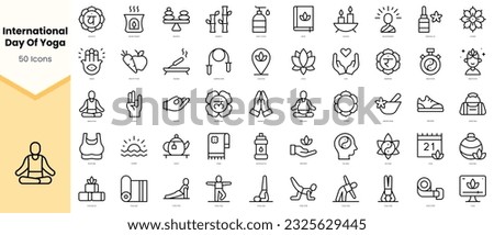 Set of international day of yoga Icons. Simple line art style icons pack. Vector illustration