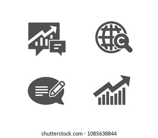 Set Of International Ð¡opyright, Message And Accounting Icons. Demand Curve Sign. World Copywriting, Speech Bubble, Supply And Demand. Statistical Report.  Quality Design Elements. Classic Style