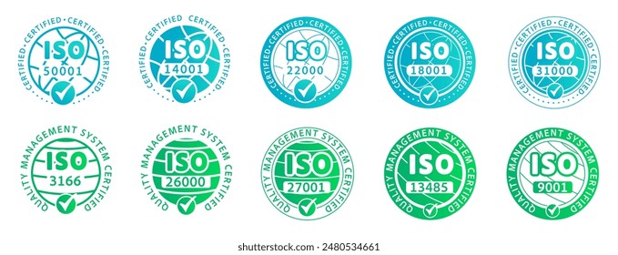 Set of International organization for standardization stamp iso