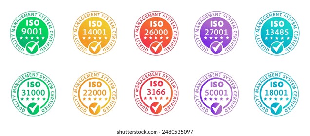 Set of International organization for standardization stamp iso