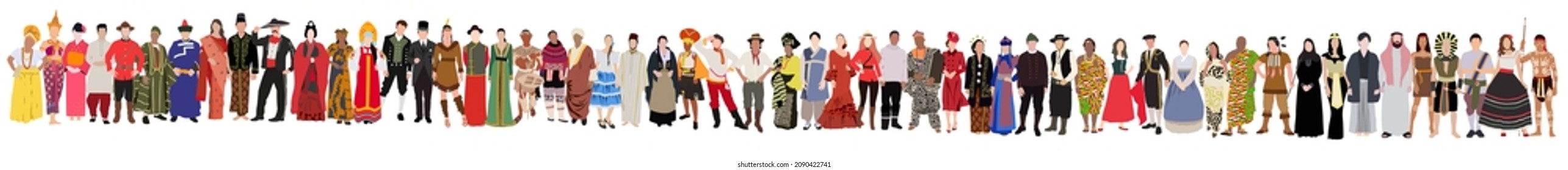 Set of international people in traditional costumes around the world illustration svg
