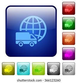 Set of international transport color glass rounded square buttons
