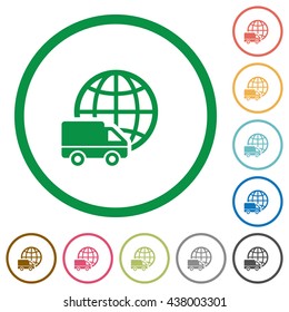 Set of International transport color round outlined flat icons on white background