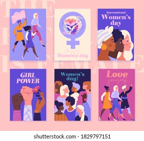 Set of International Women s Day greeting cards