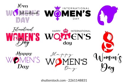 set of international women's day 8 march text effect, typography, clipart, svg svg