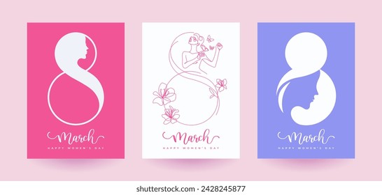 Set of International Women's Day greeting cards. Vector illustration. 