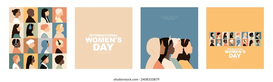 Set for International Women's Day. Modern colour design.