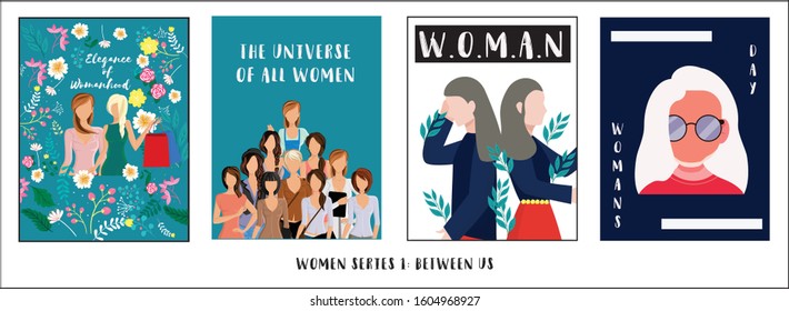 set of International Women's Day Wallpaper series 1 : Between us - 4 wallpaper, Vector templates for card, poster, flyer and other users