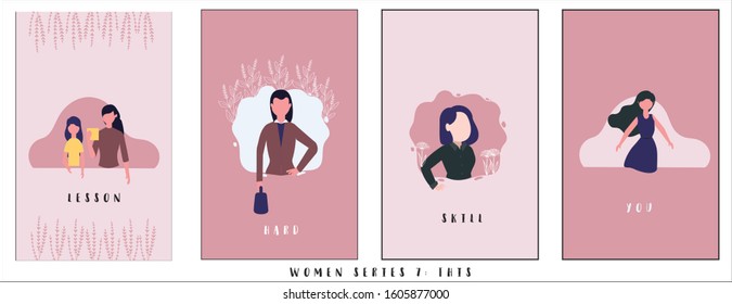 set of International Women's Day Wallpaper series 7 : Mind - 4 wallpaper, Vector templates for card, poster, flyer and other users