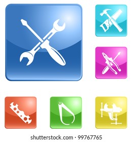 Set of internet buttons with icons (tool). Vector illustration.