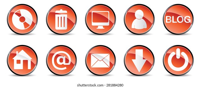 set of internet icons in red tones and vector mode