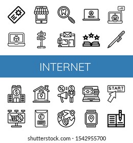 Set of internet icons. Such as Coupon, Bug, Mobile, Signaling, Search, Post office, Laptop, Rate, Pen, Company, Billboard, Unlock, Document, Share, Global, Online payment , internet icons