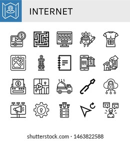 Set of internet icons such as Map, Media player, Maze, Online gambling, Drawing, T shirt, Store, Notebook, Payment method, Home, Bill, Navigator, Delivery truck, Screwdriver , internet