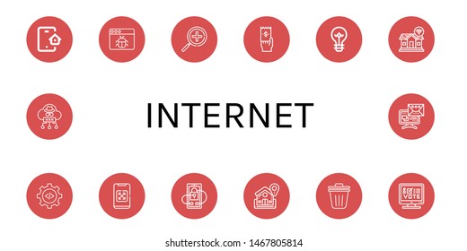 Set of internet icons such as Smart house, Malware, Zoom in, Bill, Light bulb, Smart home, Settings, Smartphone, Security, Home, Trash bin, Online voting, Cloud, Message , internet