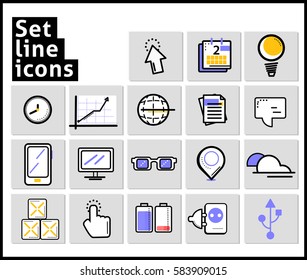 set internet line flat icons 