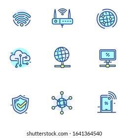 Set of internet and networking icons in linear color style isolated on white background 
