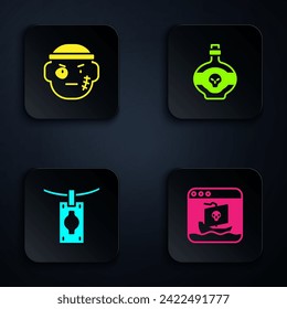 Set Internet piracy, Bandit, Money laundering and Poison bottle. Black square button. Vector