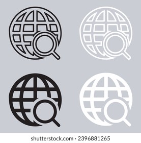Juego de iconos de búsqueda en Internet. Símbolo del símbolo del icono de la luna de aumento en estilo plano moderno. Ilustración de icono del vector de búsqueda web aislada en fondo gris
