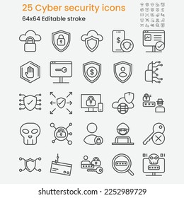 set of internet security outline icons
