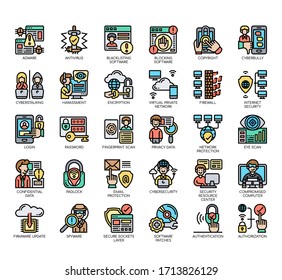 Set of internet security thin line and pixel perfect icons for any web and app project. 