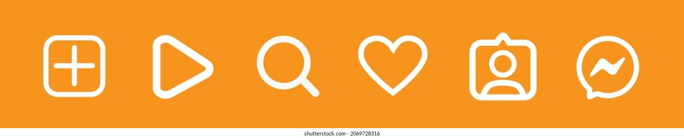 Set of internet social media instagram icon. Vector interface illustration: like, follower, comment, home, user, search. Line icon. On an orange background.