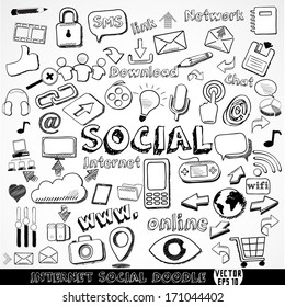 Set of Internet social strategy doodle element, vector illustration 