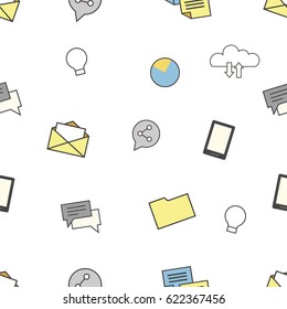 Set of internet and technologies icons. Seamless pattern background