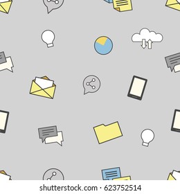 Set of internet and technologies icons. Seamless pattern background