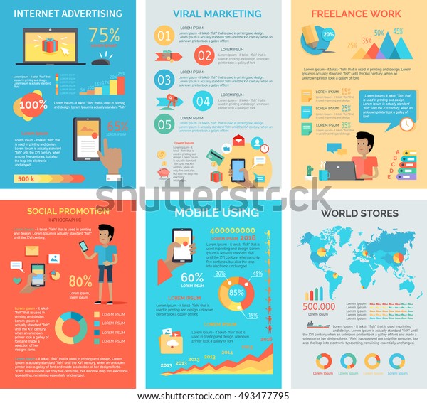 Set Internet Technology Infographic Vectors Flat Stock Vector (Royalty ...