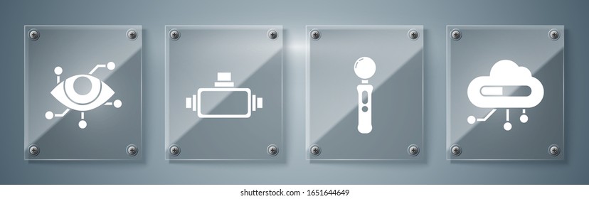 Set Internet of things, Gamepad, Virtual reality glasses and Virtual reality. Square glass panels. Vector