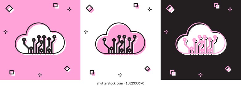 Set Internet of things icon isolated on pink and white, black background. Cloud computing design concept. Digital network connection.  Vector Illustration