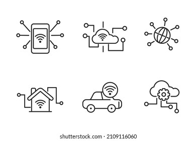 Set of internet of things icon in linear style isolated on white background