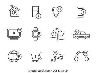 Set of internet of things icons in linear style isolated on white background