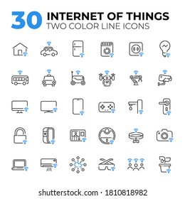 Juego de iconos de Internet de las cosas. Internet de las cosas dos iconos de línea de color.