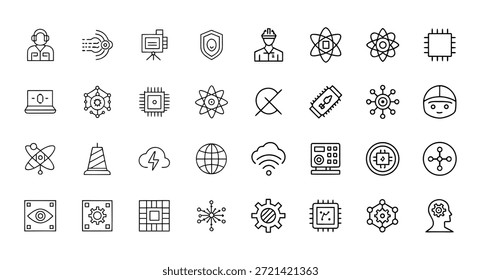Conjunto de ícones da linha de Internet das coisas IoT para tecnologia doméstica inteligente e conectividade de rede digital